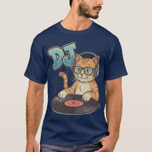 Camiseta DJ Gato Fofo Amante de Música de Desenho Animado