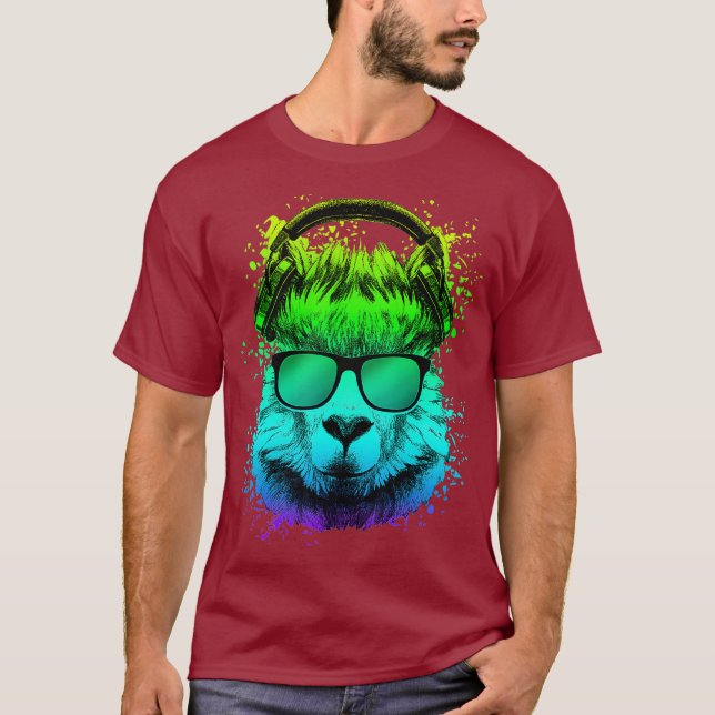 Camiseta DJ Gift para Ravers EDM Techno House Music Llama (Frente)