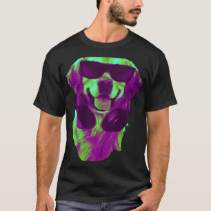 Camiseta DJ Golden Retriever Legal com Fones de Ouvido & Óc
