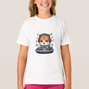 Camiseta DJ Hamster Misturando Batidas Música Crianças