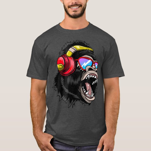 Camiseta DJ Monkey Ape Gorilla Gift do Disco Jockey (Frente)