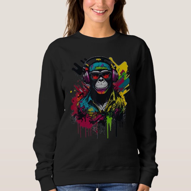 Camiseta DJ Monkey Chimp With Sunglasses & Headphones Cool  (Frente)