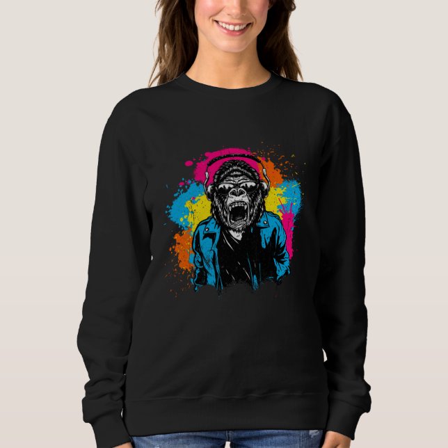 Camiseta DJ Monkey Music Party Fun Sunglasses Dance Party M (Frente)