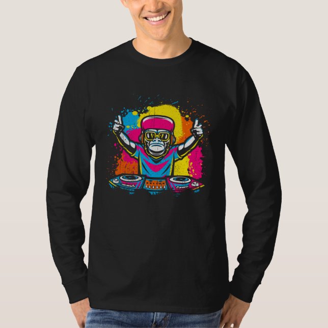 Camiseta DJ Monkey Music Party Fun Sunglasses Fun Dancing C (Frente)