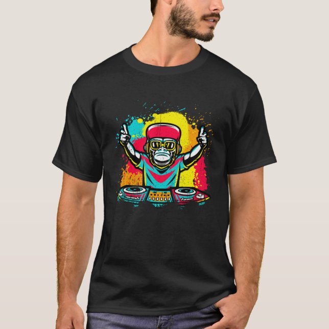 Camiseta DJ Monkey Music Party Fun Sunglasses Monkey Headph (Frente)