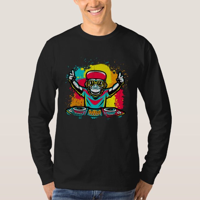 Camiseta DJ Monkey Music Party Fun Sunglasses Monkey Headph (Frente)