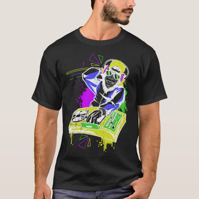 Camiseta DJ Monkey Music Party Fun Sunglasses Monkey Headph (Frente)