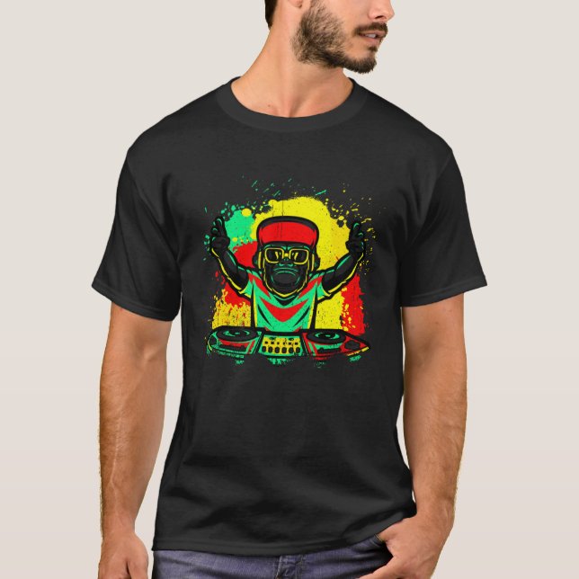 Camiseta DJ Monkey Music Party Fun Sunglasses Monkey Headph (Frente)
