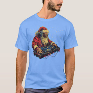 Camiseta DJ Papai Noel Girando Batidas de Natal Divertidas 