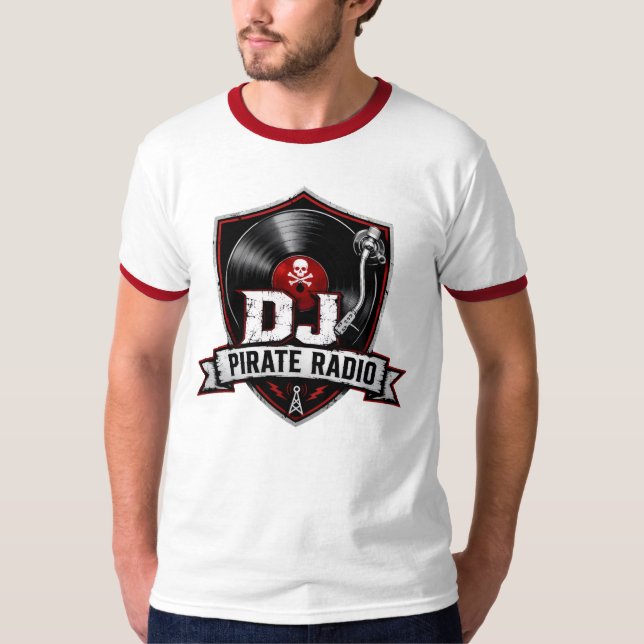 Camiseta DJ Pirate Radio Ringer frente e verso (Frente)