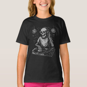 Camiseta Dj Skeleton está tocando música na discoteca