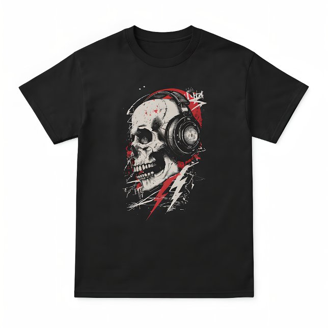 Camiseta DJ Skull Headphones Lightning Music Electronic Got (Criador carregado)