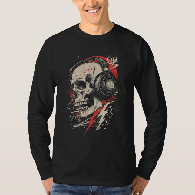 Camiseta DJ Skull Headphones Lightning Music Electronic Got (Frente)