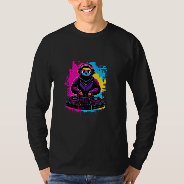 Camiseta DJ Sloth Estilo Grafite - Animal EDM Relax com Co (Frente)