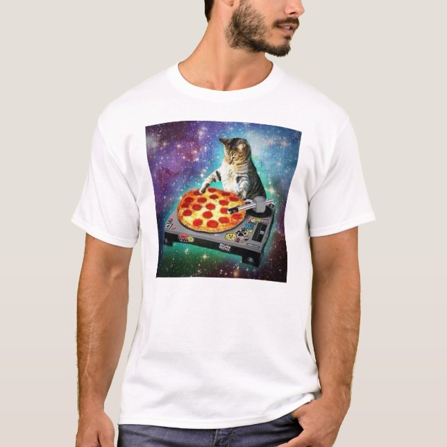 Camiseta DJ Space Cat Girando um doce Za (Frente)