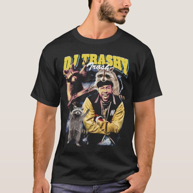 Camiseta DJ Trashy Trash Engraçado Raccoon Bootleg Shirt (Frente)