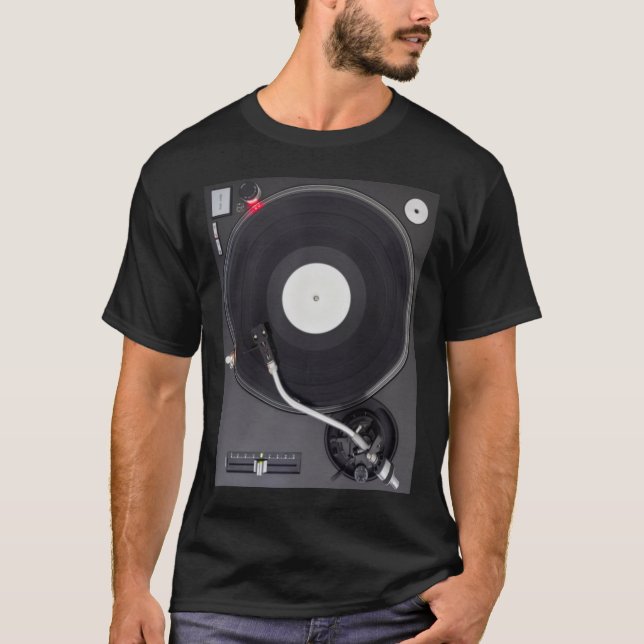 Camiseta DJ Turntable, Reproduzindo o Registro de Vinilo Ph (Frente)