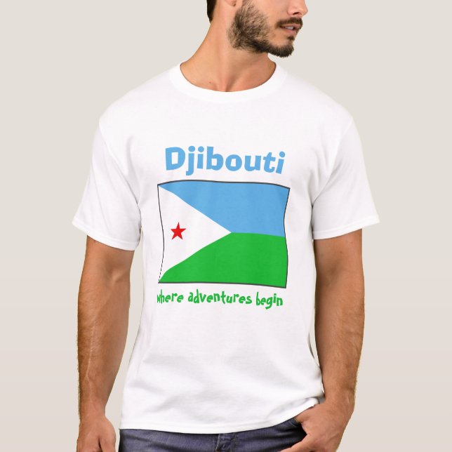 Camiseta Djibouti Bandeira + Mapa + Texto (Frente)