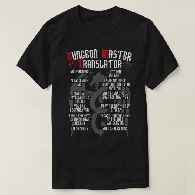 Camiseta DM Tradutor Tabletop Jogo do Conselho RPG Gamer (Frente do Design)