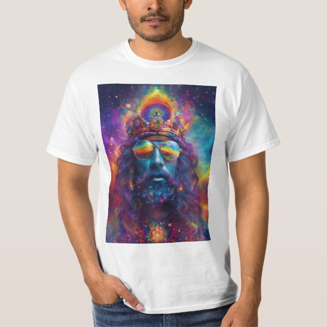 Camiseta Dmt abstrato hippy fumante, com o universo a chega (Frente)