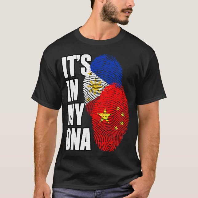 Camiseta DNA Chinês E Filipino Misturam Bandeira Herança T- (Frente)