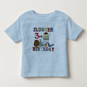 Camiseta do aniversário de 3 anos do slugger do