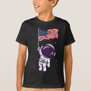 Camiseta Do Astronauta Americano Flag Funny Patrioti