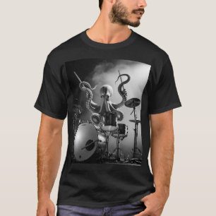 Camiseta do Baterista do Polvo Preto e Branco