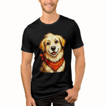 Camiseta do Cão Dourado Feliz Desenhado à Mão