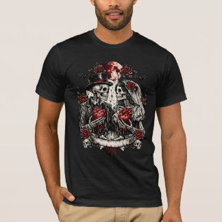 Camiseta do Casal de Esqueletos Góticos do Dia dos