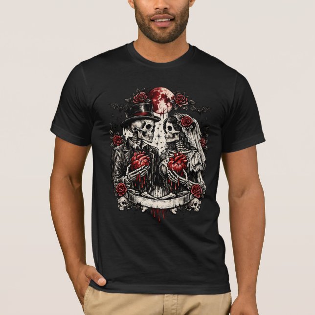 Camiseta do Casal de Esqueletos Góticos do Dia dos (Frente)