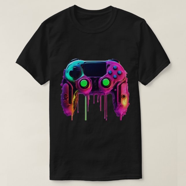 Camiseta do Controle de Jogo Neon Drip (Frente do Design)