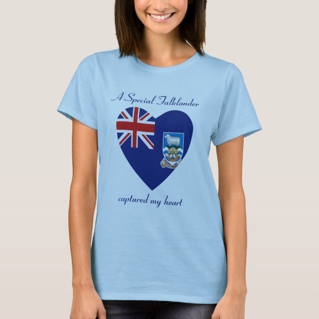 Camiseta do Coração com a Bandeira das Ilhas Falkl (Frente)