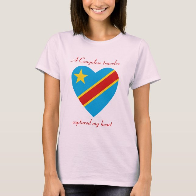 Camiseta do Coração com a Bandeira do Congo-Kinsha (Frente)