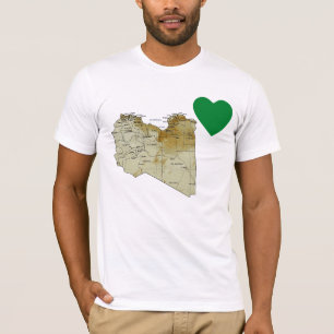 Camiseta do Coração e Mapa da Líbia