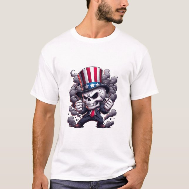 Camiseta do Crânio do Tio Sam – Gráfico de Crânio  (Frente)