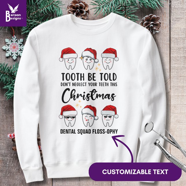 Camiseta DÓ DE Natal Dentário SEJA CONTABILIZADO Flosofonia (Fun Dental Christmas Tooth Be Told Kawai teeth design with customizable text for dental worker gifts)
