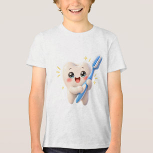 Camiseta do Dente Feliz e Fofo com Escova de Dente