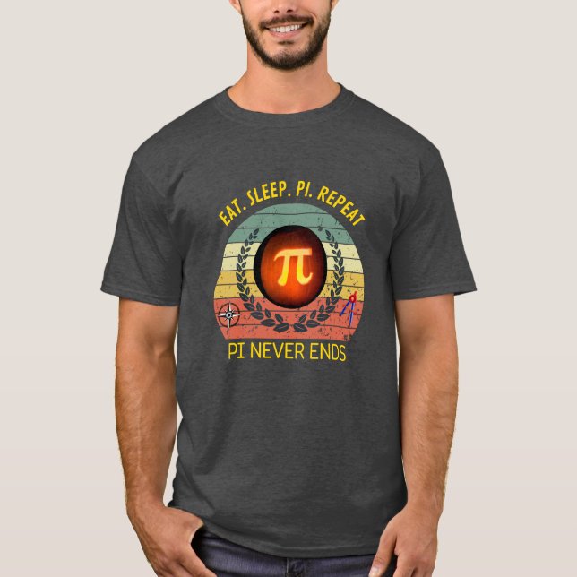 Camiseta do Dia do Pi 2026 – COMA. DURMA. π. REPIT (Frente)