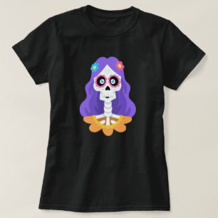 Camiseta do Dia dos Mortos Halloween Caveira de Aç