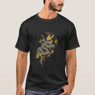 Camiseta do Dragão Oriental Preto e Dourado