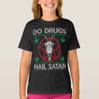 Camiseta Do Drugs Hail Satan Goat Head Pentagram Ugly Chris