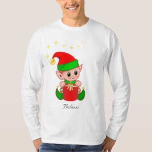 Camiseta do Elfo de Natal Fofo com Estrelas