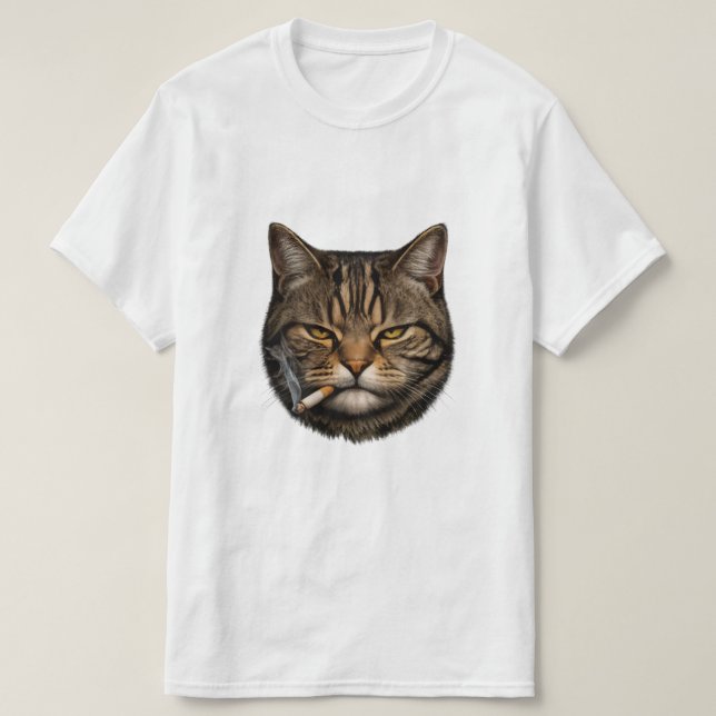 Camiseta do Gato Malicioso com Cigarro (Frente do Design)