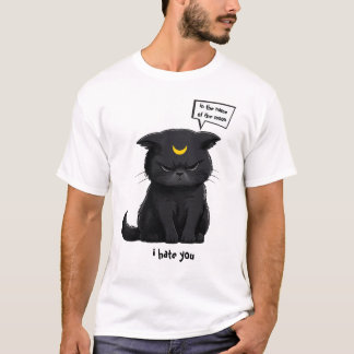 Camiseta do Gato Preto Irritado Em Nome da Lua