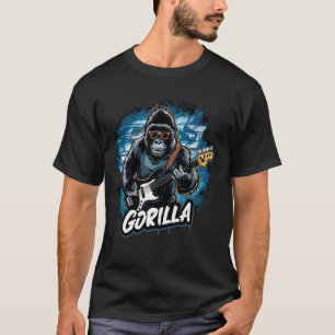 Camiseta do Gorila Tocando Baixo Animal Tocando Gu