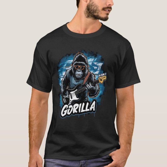 Camiseta do Gorila Tocando Baixo Animal Tocando Gu (Frente)