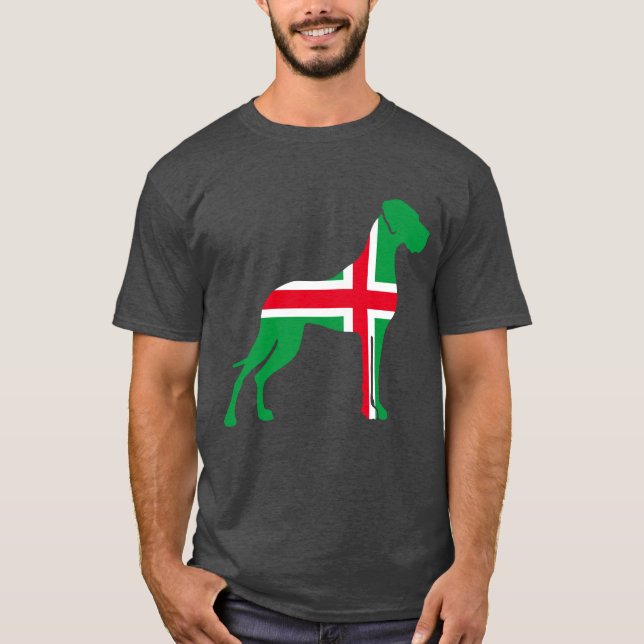 Camiseta do Grande Danês vermelho branco verde (Frente)