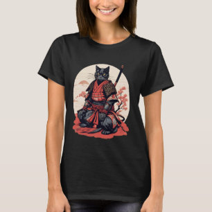 Camiseta do Guerreiro Gato Samurai Japonês Retrô