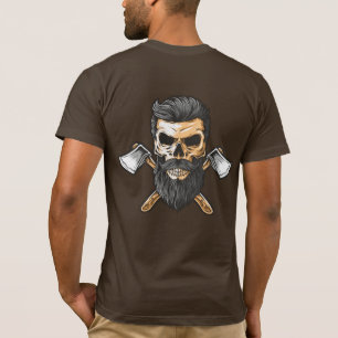 Camiseta do Lenhador Barbudo Caveira Machados Cruz